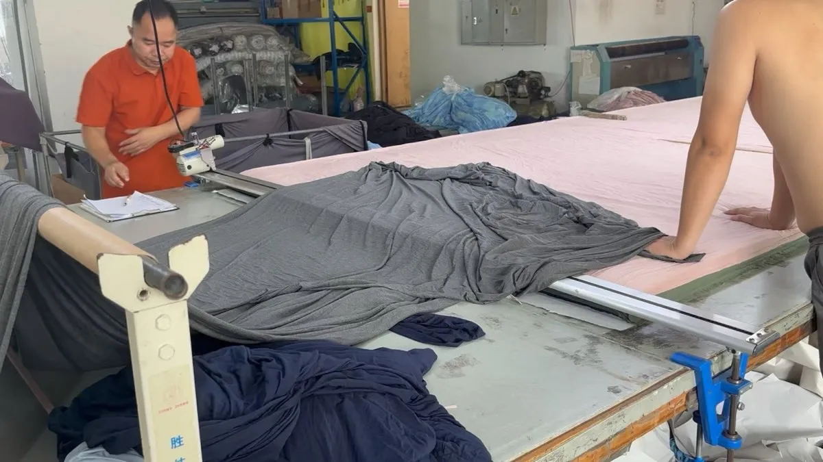 Fabric cutting station