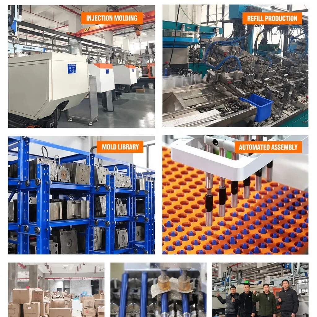 Pen factory: injection molding, refill, molds and automated assembly